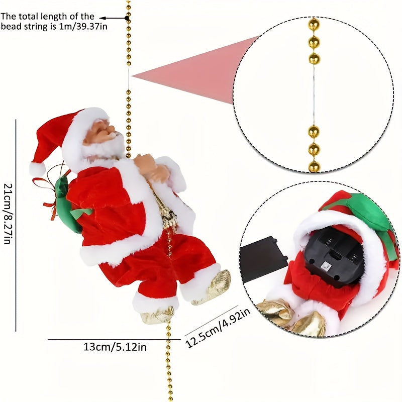 Santa Climbing Decoration – Moving Ladder/Rope Santa with LED Accents (Holiday Window & Tree Display)