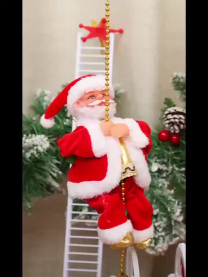 Santa Climbing Decoration – Moving Ladder/Rope Santa with LED Accents (Holiday Window & Tree Display)