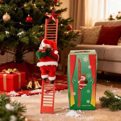 Santa Climbing Decoration – Moving Ladder/Rope Santa with LED Accents (Holiday Window & Tree Display)
