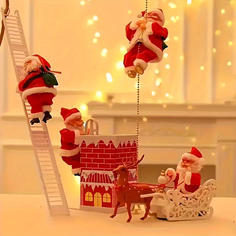 Santa Climbing Decoration – Moving Ladder/Rope Santa with LED Accents (Holiday Window & Tree Display)