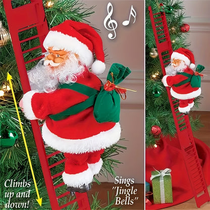Santa Climbing Decoration – Moving Ladder/Rope Santa with LED Accents (Holiday Window & Tree Display)