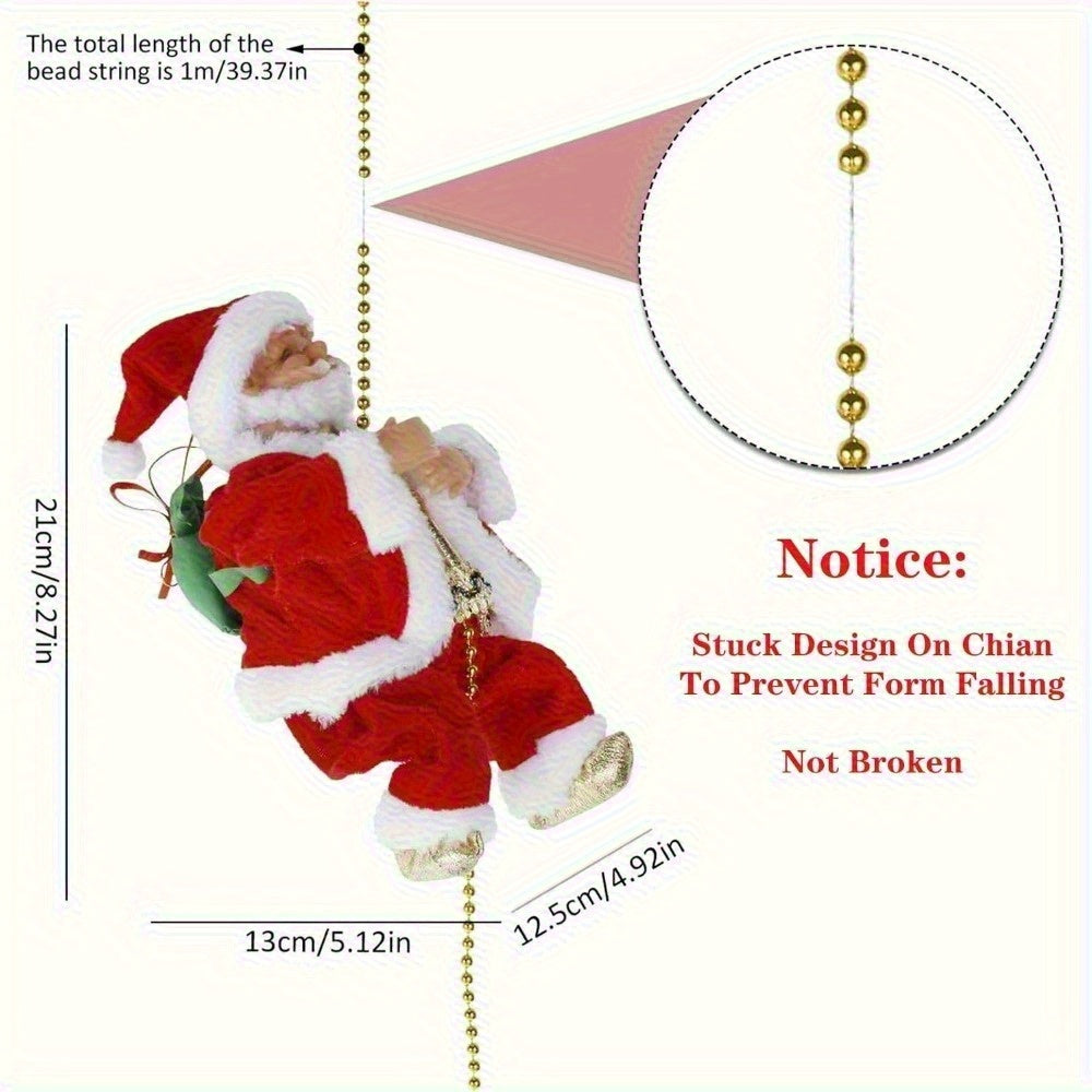 Santa Climbing Decoration – Moving Ladder/Rope Santa with LED Accents (Holiday Window & Tree Display)