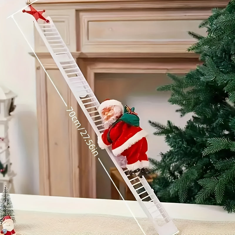 Santa Climbing Decoration – Moving Ladder/Rope Santa with LED Accents (Holiday Window & Tree Display)