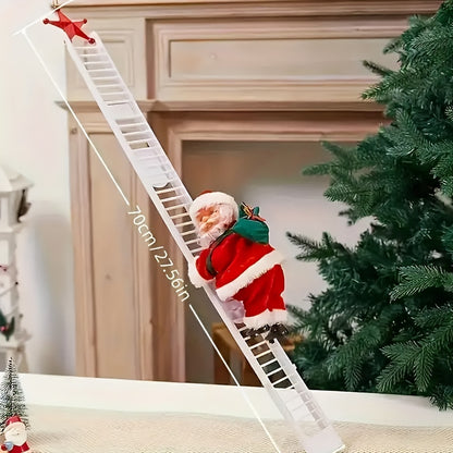 Santa Climbing Decoration – Moving Ladder/Rope Santa with LED Accents (Holiday Window & Tree Display)